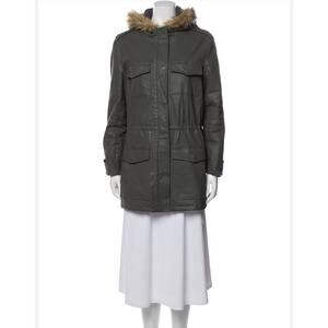 Joie Coated Cotton Army Green Parka Coat Hooded Large‎